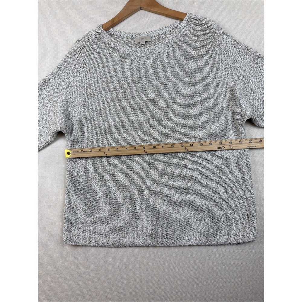 LOFT Outlet Knit Pullover Top Sweater Size L Gray Ivory 3/4 Career Cotton Blend - Picture 4 of 16